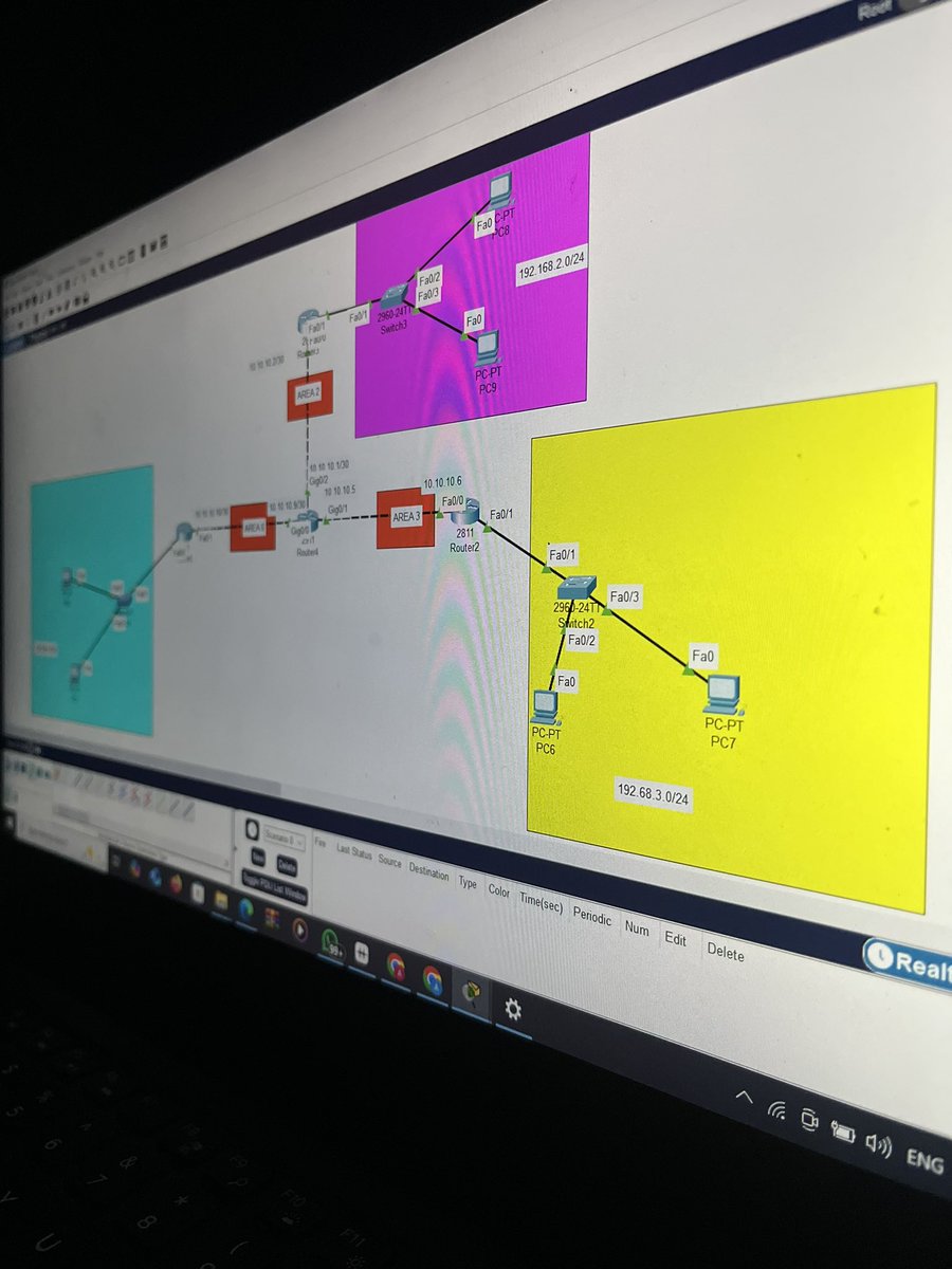 Just configured multi-area OSPF routing.  

Definitely working on ACLs next!