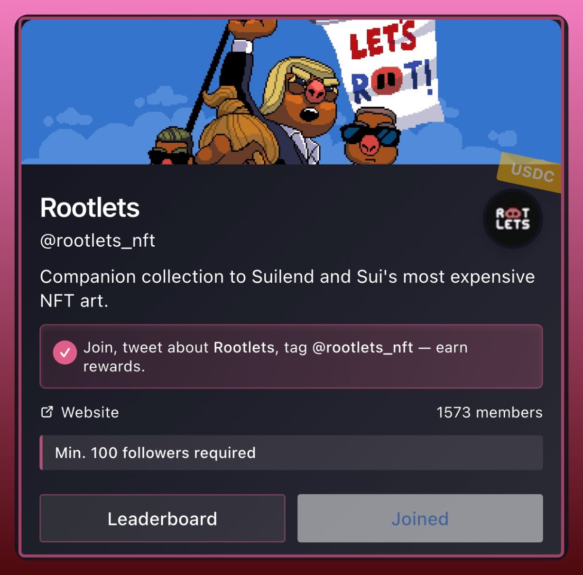 Rootlets are LIVE on GiveRep!

Join, tweet about Rootlets, tag <a href="/rootlets_nft/">Rootlets</a> and earn rewards!