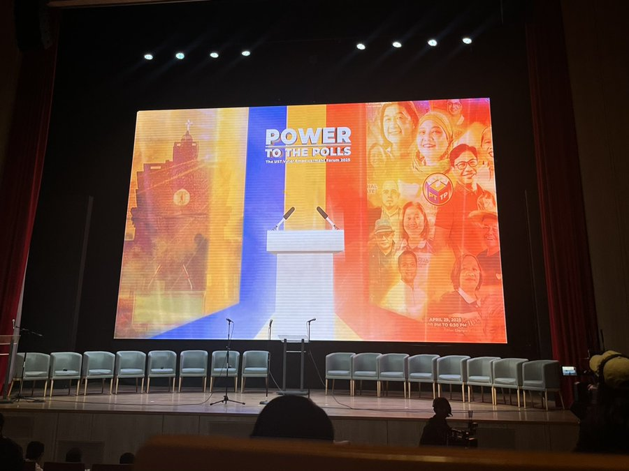 abtheflame's tweet photo. NOW: The Senatorial forum "Power to the Polls: The UST Voter Empowerment Forum 2025" commences on April 29, from 1 P.M. to 6 PM, at the UST Blessed Giorgio Frassati Auditorium. | @A_theflame 

#ABTheFlame https://t.co/fo9l1JDdHu