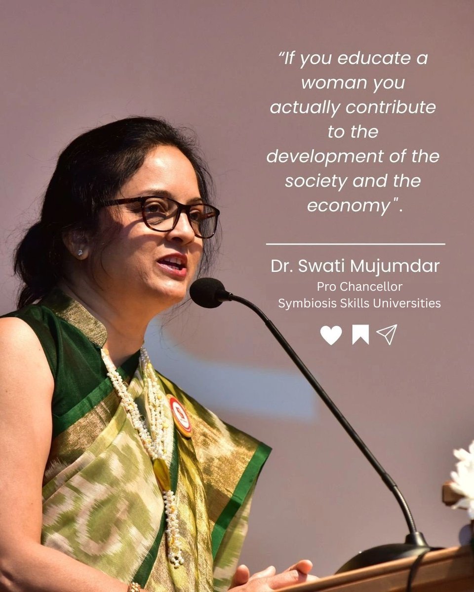 symunescoconf's tweet photo. 🌟 “If you educate a woman you actually contribute to the development of the society and the economy”.
– Dr. Swati Mujumdar, Pro Chancellor, Symbiosis Skills Universities.

Education is not just empowerment — it's a catalyst for social and economic progress.

#UNESCO  #SSPU https://t.co/EMInPpM7aR