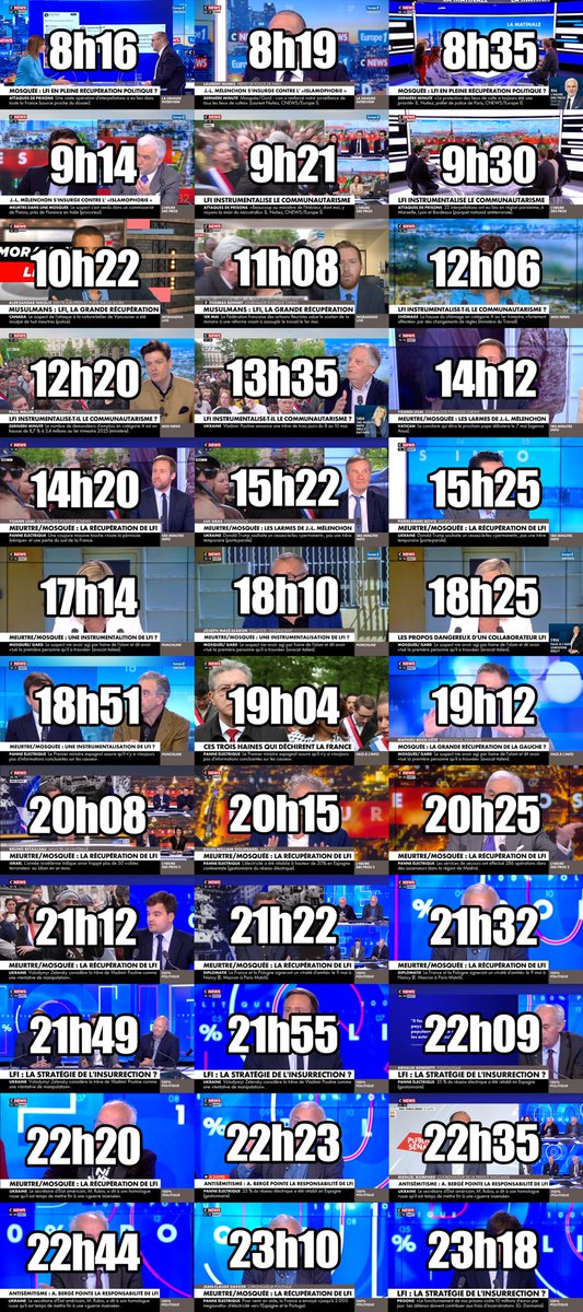 ALeaument's tweet image. Au lendemain du terrible meurtre islamophobe de M. Cissé, CNews a consacré sa journée à : 

1) Nier le caractère islamophobe du meurtre.

2) Attaquer ceux qui disent leur solidarité avec les musulmans.

3) Produire des clichés islamophobes.

TOUTE
LA
JOURNÉE