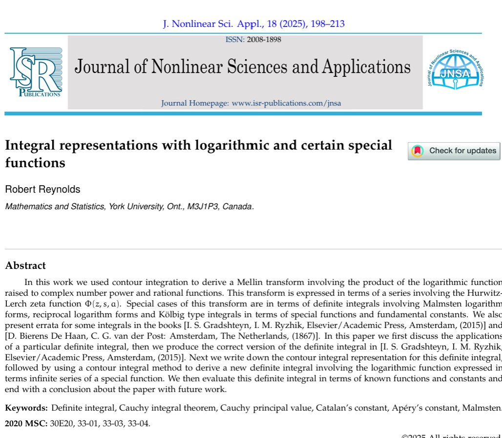 araci_serkan's tweet photo. The following paper has just been published in Journal of Nonlinear Sciences and Applications, Vol. 18, Issue 3, pages 198-213.

Author: Robert Reynolds
Affiliation: Mathematics and Statistics, York University, Ont., M3J1P3, Canada 

https://t.co/u1yzU19aFm https://t.co/6QCVmy65bx