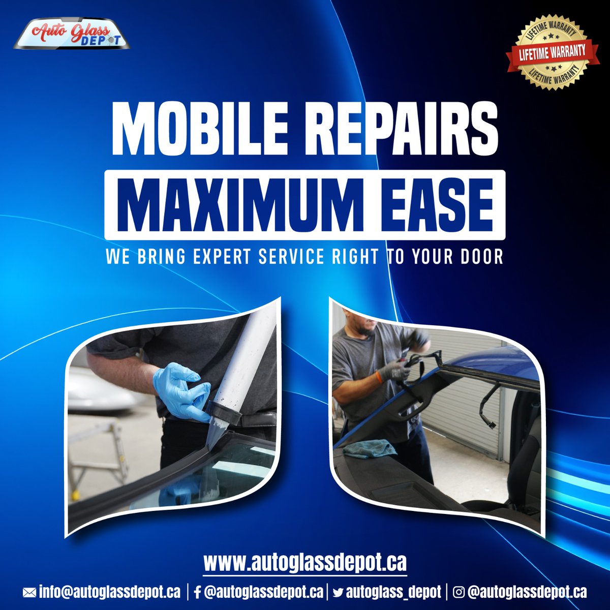 autoglass_depot's tweet image. Skip the shop — we bring the fix to you. Whether it’s a chip, crack, or full replacement, our pros handle it all on the go.
📍Fast. Reliable. Wherever you are.

🔧 Book now for stress-free service!
#MobileAutoGlass #WeComeToYou #AutoGlassMadeEasy #OnTheGoFix #WindshieldAnywhere