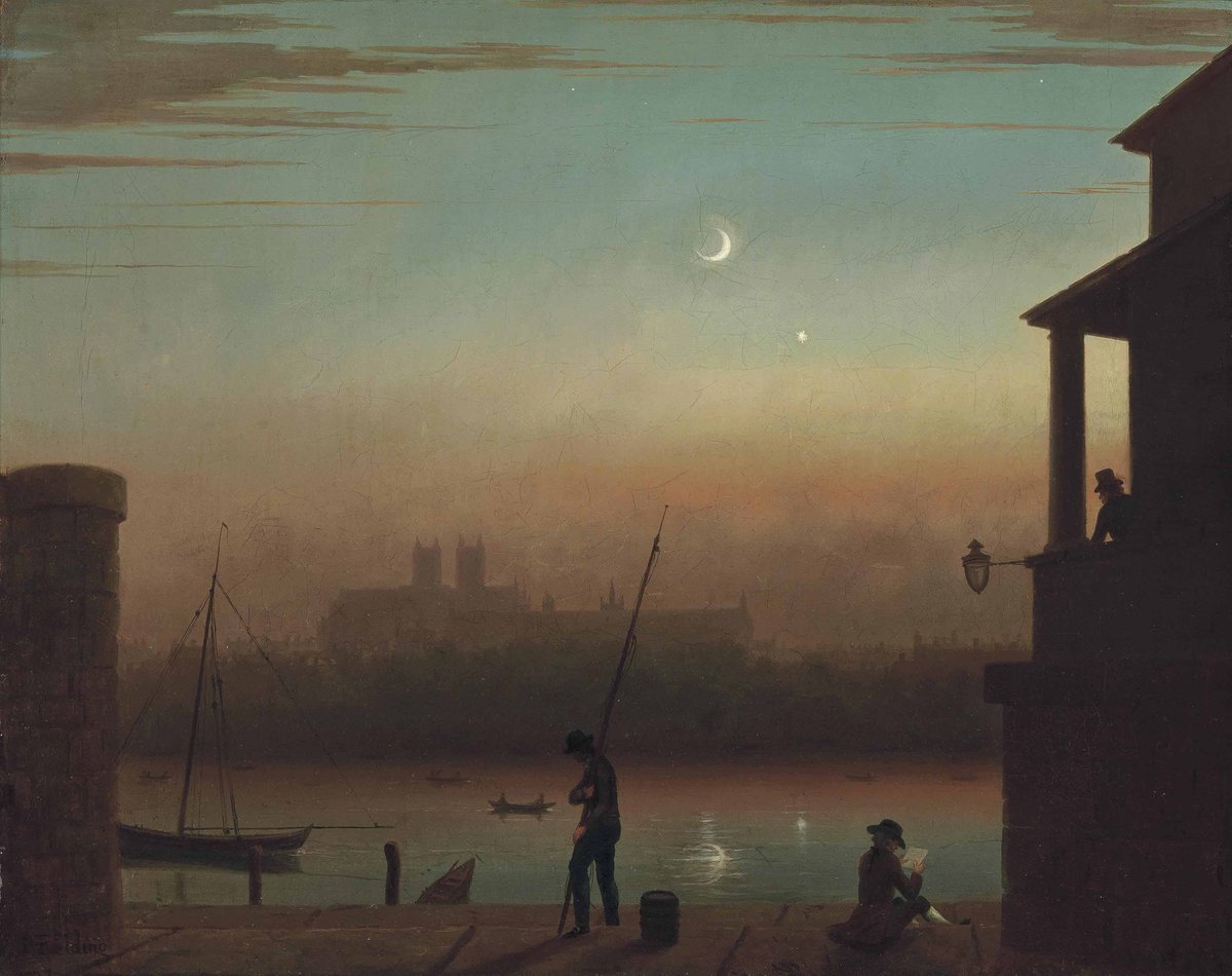 'View of Westminster from across the River Thames at Dusk' by Nathan Theodore Fielding (1747-c.1814)

(Private collection)