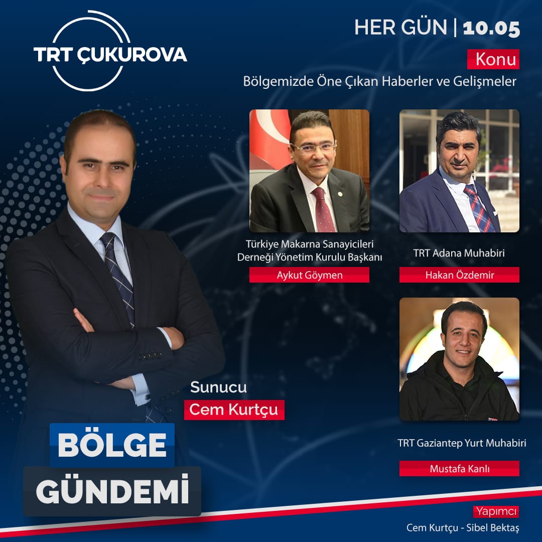 TMSD Yönetim Kurulu Başkanı Sn. Aykut GÖYMEN 29 Nisan 2025 (bugün) saat 10.05’de TRT Çukurova Radyosunda yayımlanacak olan Bölge Gündemi Programında Sunucu Cem KURTÇU’nun canlı yayın konuğu olacaklardır.
<a href="/TmsdMakarna/">tmsd</a>
