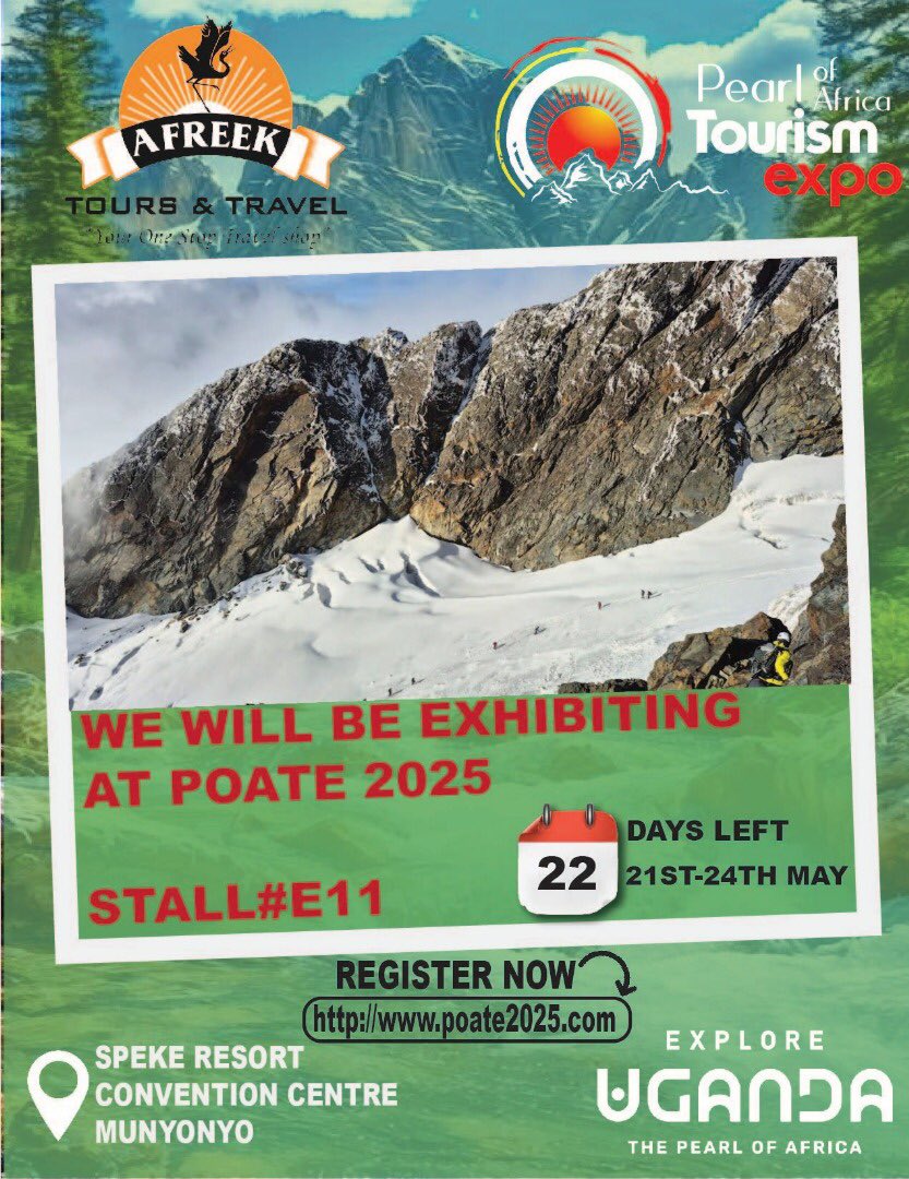 We’re excited to inform you that We shall be part of the Pearl of Africa Tourism Expo 2025 at the Speke Resort convention center Munyonyo. Come let’s tell you more about our offers and services from 21st May- 24th May. Pass by our Stall 

Contact us: +256772453969
#POATE2025