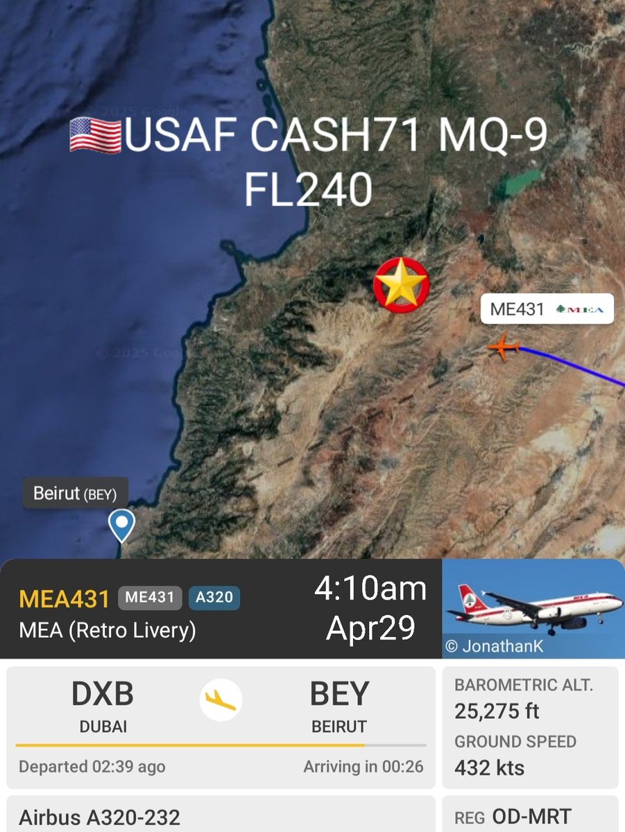 LebanonJets's tweet photo. #USAF MQ-9 callsign #CASH71 in #Lebanon's airspace from 2:30am https://t.co/qzdpQbewmG