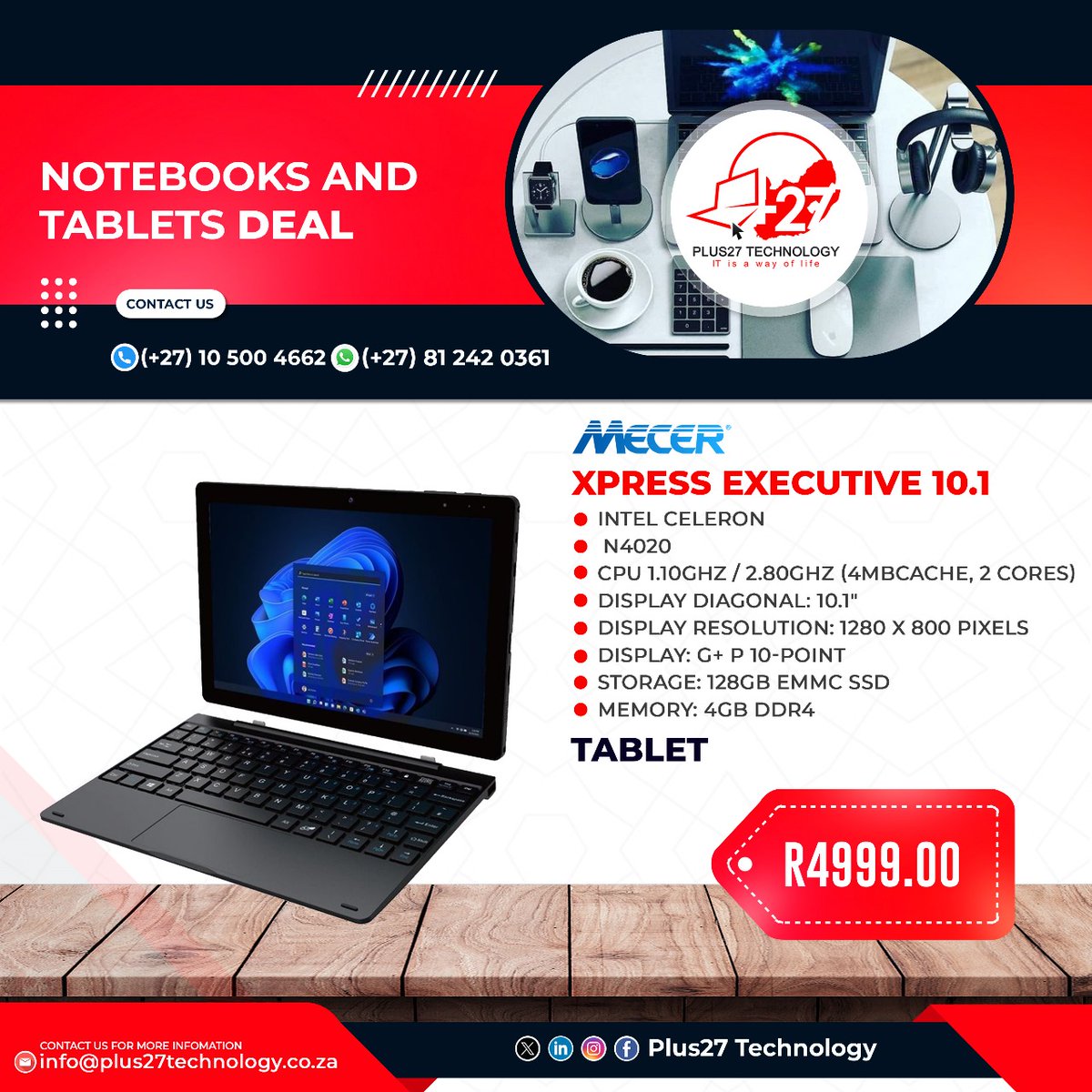 plus27_tech's tweet photo. @YouDunnoVusi 😂 Classic move! Just prepping the team for your "well-deserved" break!

If you want to work smarter, not harder, check out the Mecer Xpress 10.1” 2-in-1 Tablet – R4 999.
Perfect for those days when you need to work remotely... or not. 😏

DM to order!
#Plus27Technology #Mecer https://t.co/xf5xMrzoxy