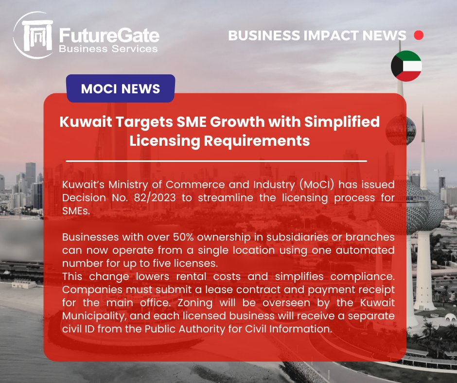 FutureGateGroup's tweet image. "Kuwait Targets SME Growth with Simplified Licensing Requirements"

#FutureGate #Kuwait #Kuwaitcity #Kuwaitlife #Kuwaitbusiness