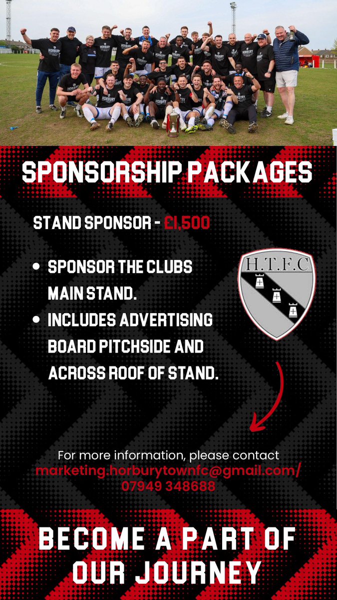 𝐒𝐩𝐨𝐧𝐬𝐨𝐫𝐬𝐡𝐢𝐩 𝐏𝐚𝐜𝐤𝐚𝐠𝐞𝐬 𝟐𝟓/𝟐𝟔

With the social profile of Horbury Town having never been as high, the time to get onboard with the club is 𝐍𝐎𝐖.

Not only the social profile, the community profile too. Fans are on the increase with high profile individuals
