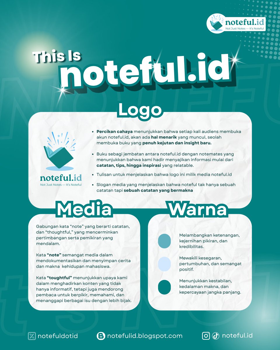 notefuldotid's tweet photo. Halo, notemates! ๐๐ป
Yuk, kenalan sama Noteful!
Dari logo sampai filosofi warna, semua dirancang untuk menyajikan info, tips, dan inspirasi penuh makna.
Not just notes โ itโs Noteful!
#NotefulId #InfoNoteful #NotefulUpdate #MediaNoteful #MediaInformasiMahasiswa https://t.co/rHG2QhL9ca