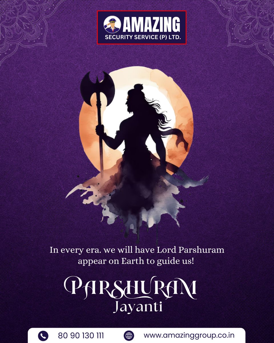 amazingsecure90's tweet image. On Bhagwan Parshuram Jayanti, let’s embrace the spirit of strength and protection. 

Amazing Security salutes the divine warrior who inspires us to safeguard with courage and honor. 

Stay secure, stay blessed.

#ParshuramJayanti #AmazingSecurity #StayProtected #SecurityFirst