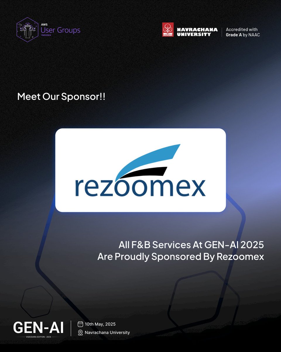 awsugbdq's tweet photo. Save the date! π
Rezoomex + GEN-AI 2025 + Navrachana University = A day full of AI innovation! π #GenAI2025 #AWSUserGroups #Rezoomex https://t.co/vgSWScHYID