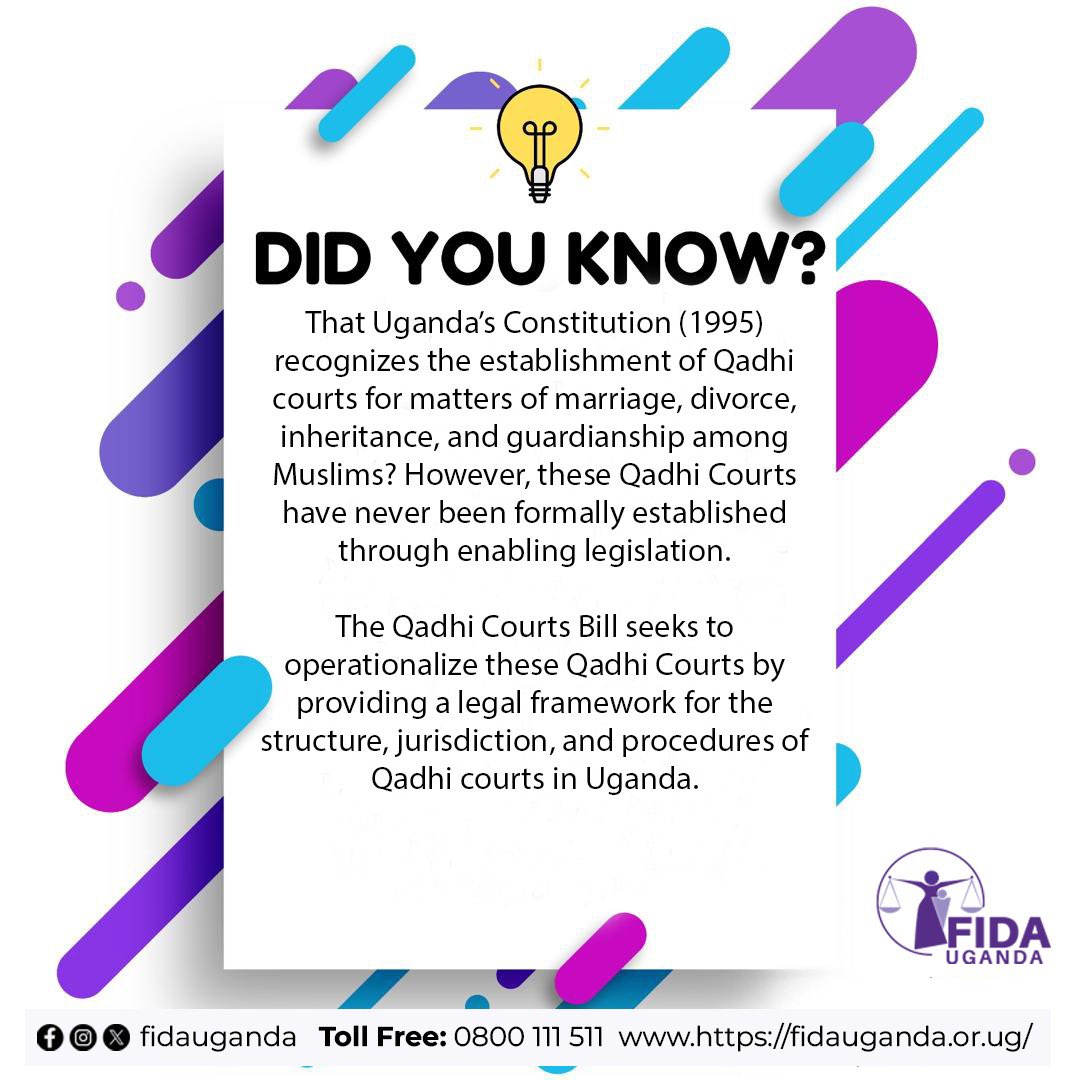 The Qadhi Courts play a vital role in handling matters of marriage, divorce, inheritance, and guardianship within Uganda’s Muslim community, yet they remain unformalized by law. 👩🏾‍⚖️

This is why we are hosting a discussion on the proposed legal reforms to establish and