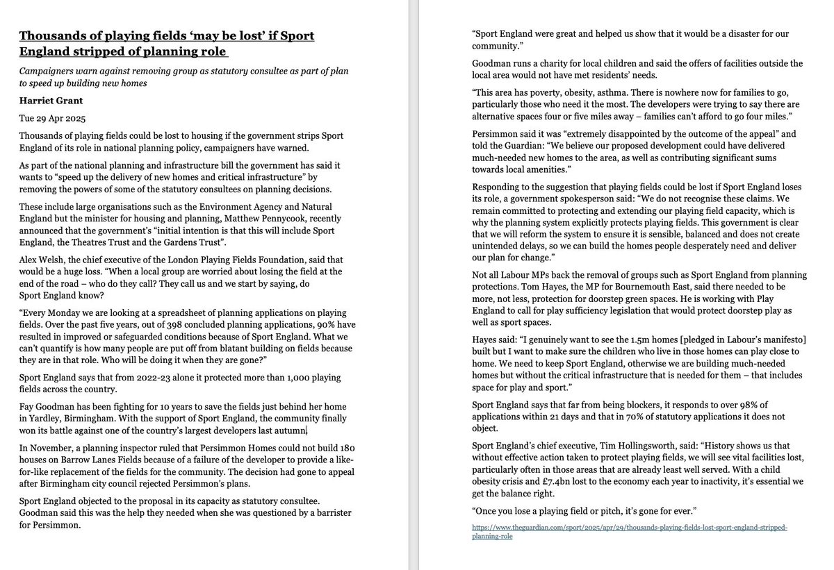 LondonPehwb's tweet image. 'Thousands of #playingfields ‘may be lost’ if Sport England stripped of planning role': theguardian.com/sport/2025/apr…