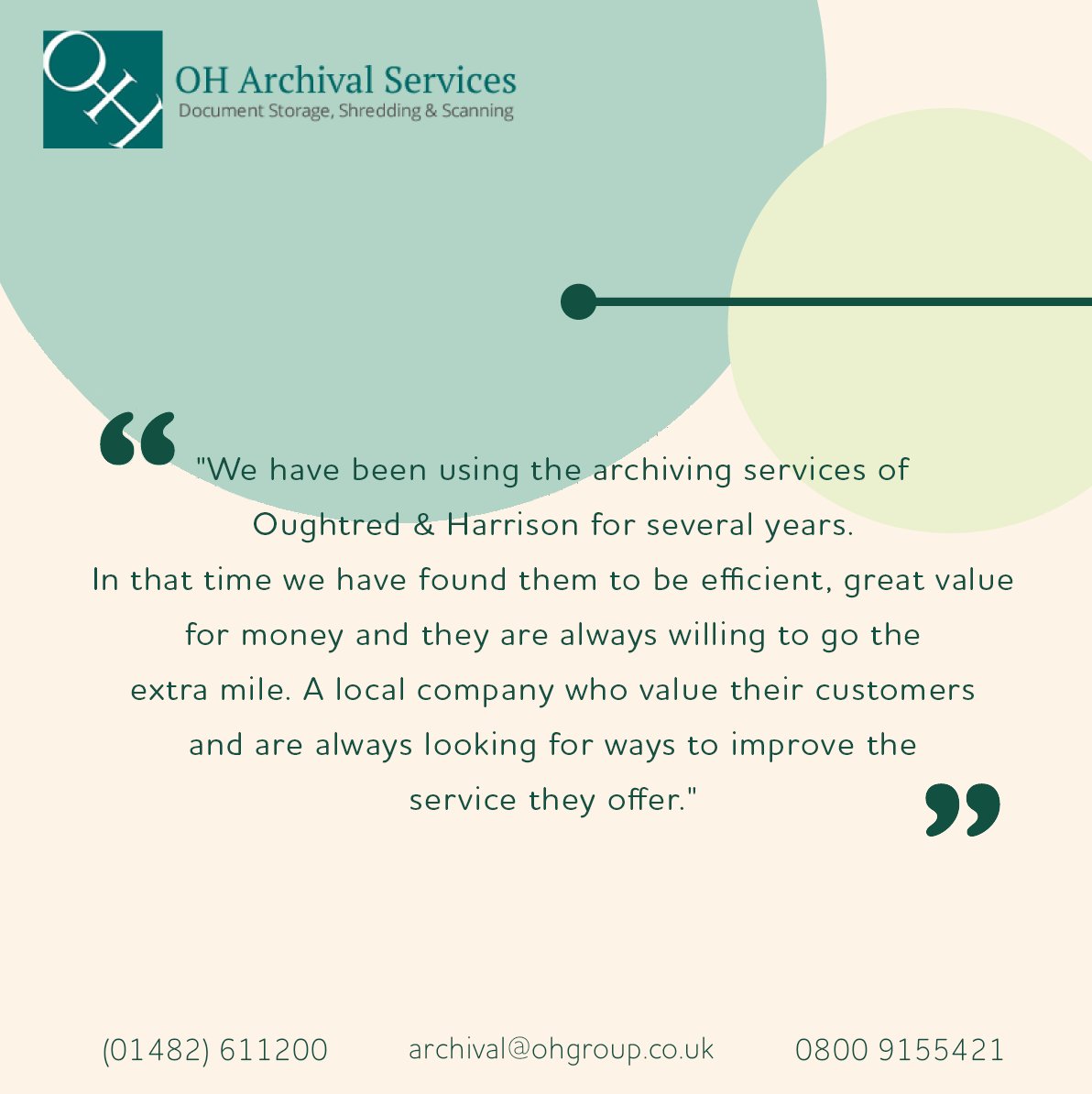 One of our long-term clients provided OH with a glowing review of our management of their #insurance documents 👏

Can we assist you too? Call us to find out more about our #document storage, #scanning &amp; #shredding services: 

(01482) 611200

#TestimonialTuesday #Compliance #Hull