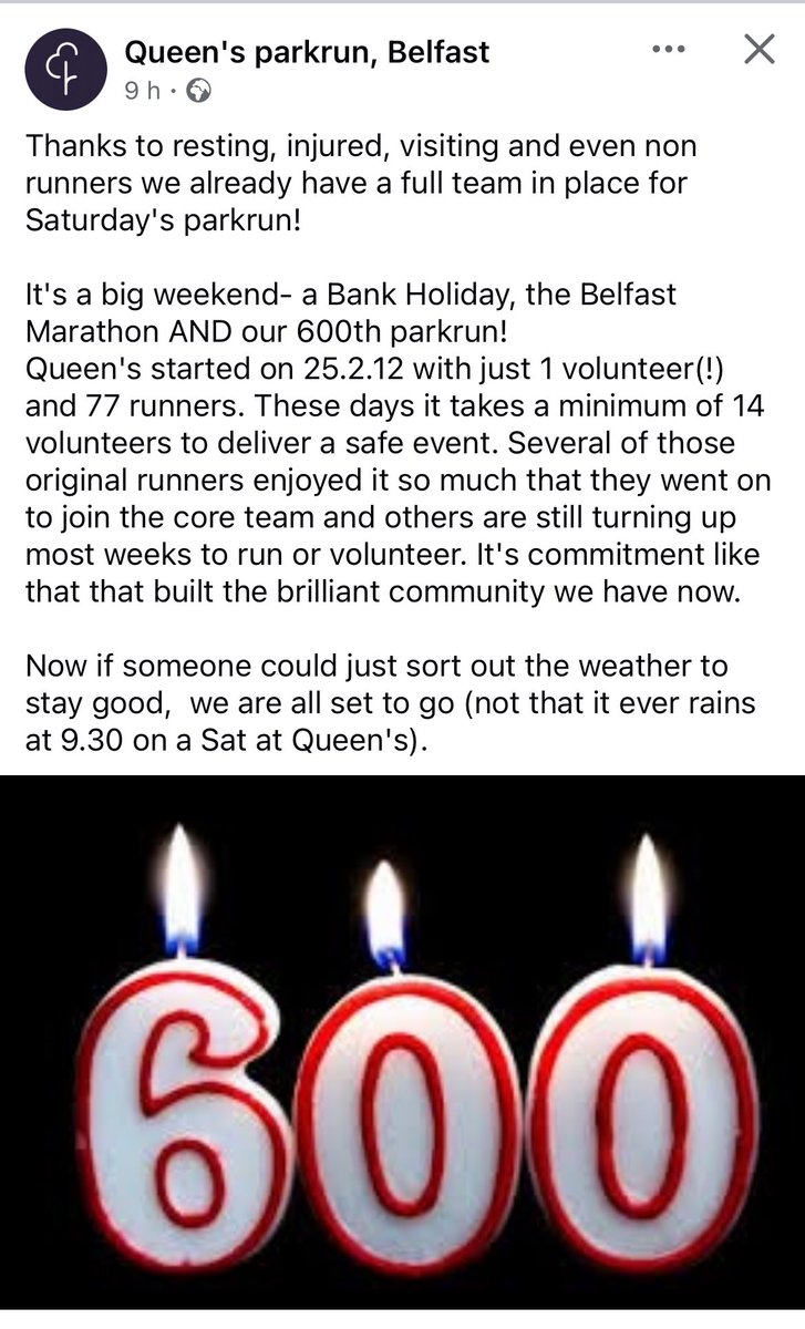 600 parkruns at Queens!!! Celebration time this Saturday, hope to see you there.