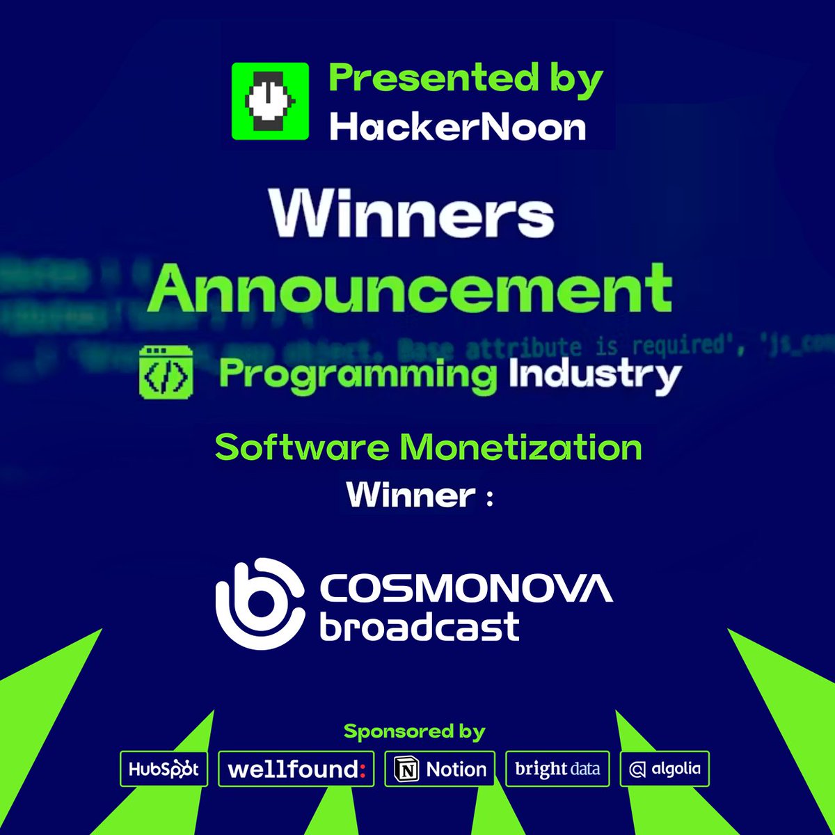 CosmoBroadcast's tweet image. #CosmonovaBroadcast has been recognized as the leading company in #SoftwareMonetization 2024 by the @hackernoon! We emerged victorious among 765 competitors! Our deepest gratitude goes to the HackerNoon experts for this honor and to everyone who has supported and believed in us.