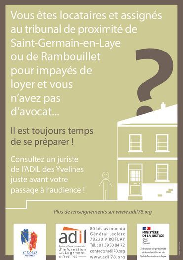 #Impayés #Assignation
Un juriste de l'ADIL78 est présent aujourd'hui au Tribunal de proximité de Rambouillet pour aider les personnes assignées à se préparer juste avant l'audience. 
📅 mardi 29 avril 2025
⏰ de 9h à 12h
En savoir plus : 🔗 buff.ly/3Xs1tD6