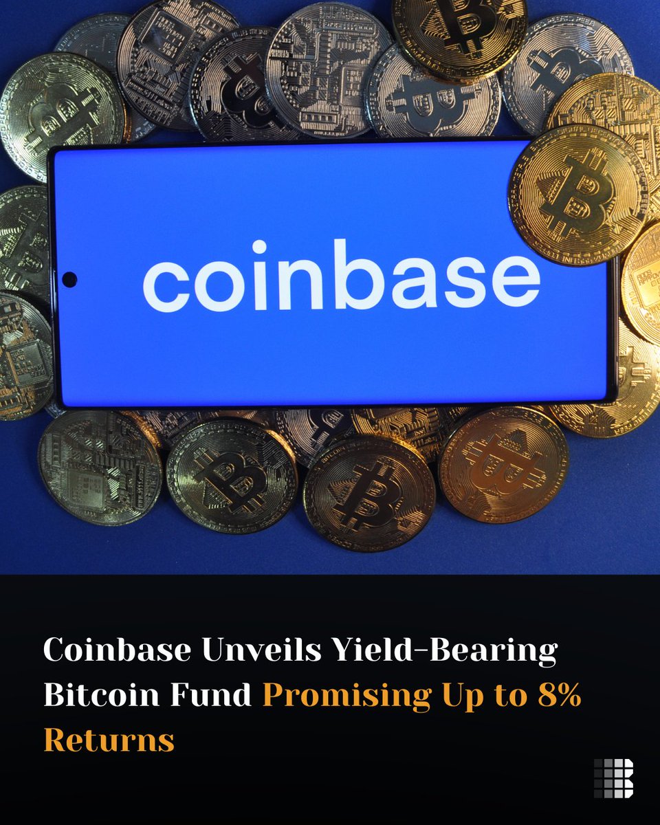 blocknewsint's tweet photo. Coinbase has launched a new yield-bearing Bitcoin fund, offering investors returns of up to 8%. The move aims to attract institutions and retail investors looking for stable passive income while holding Bitcoin exposure.

Read more:
https://t.co/QRmFd8OGjQ

#Coinbase #BitcoinFund #YieldFarming #CryptoInvesting #BTC #CryptoNews