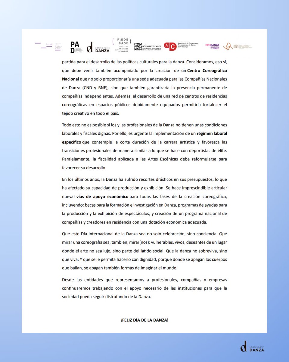 💃 𝟐𝟗 𝐝𝐞 𝐚𝐛𝐫𝐢𝐥 · 𝐃í𝐚 𝐈𝐧𝐭𝐞𝐫𝐧𝐚𝐜𝐢𝐨𝐧𝐚𝐥 𝐝𝐞 𝐥𝐚 𝐃𝐚𝐧𝐳𝐚

Desde Emprendo Danza, como parte de <a href="/FecedDanza/">FECED</a>, nos sumamos al comunicado conjunto que pone en valor la danza como un lenguaje universal, vivo y necesario.
#DíaInternacionalDeLaDanza #EmprendoDanza