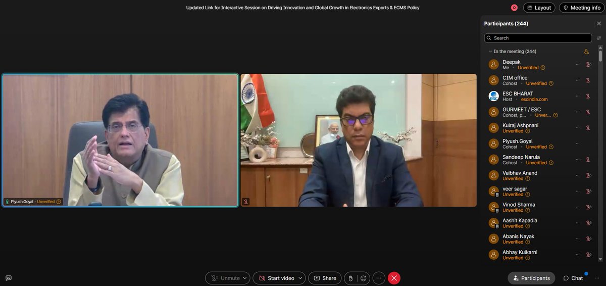 An Interactive Session on Driving Innovation &amp; Global Growth in Electronics Exports where Shri Piyush Goyal, Hon’ble Minister for Commerce &amp; Industry, has shared visionary insights as our Chief Guest engaging directly with global industry leaders on this transformative initiative