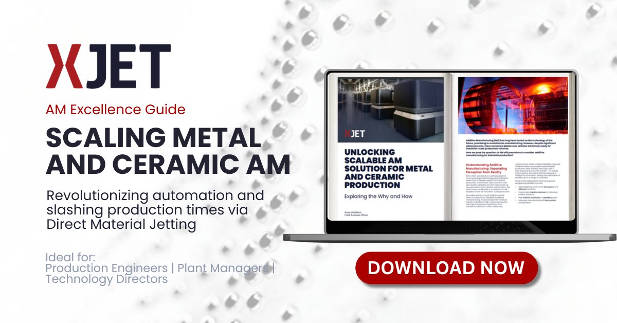 XJet_3d's tweet image. 🔍 "Scaling Metal & Ceramic AM" Excellence Brief:
Discover how #DirectMaterialJetting revolutionizes production efficiency in manufacturing.
Download now: xjet3d.com/am-white-paper/
#XJet3D #AdditiveManufacturing #NanoParticleJetting #MetalAM #CeramicAM