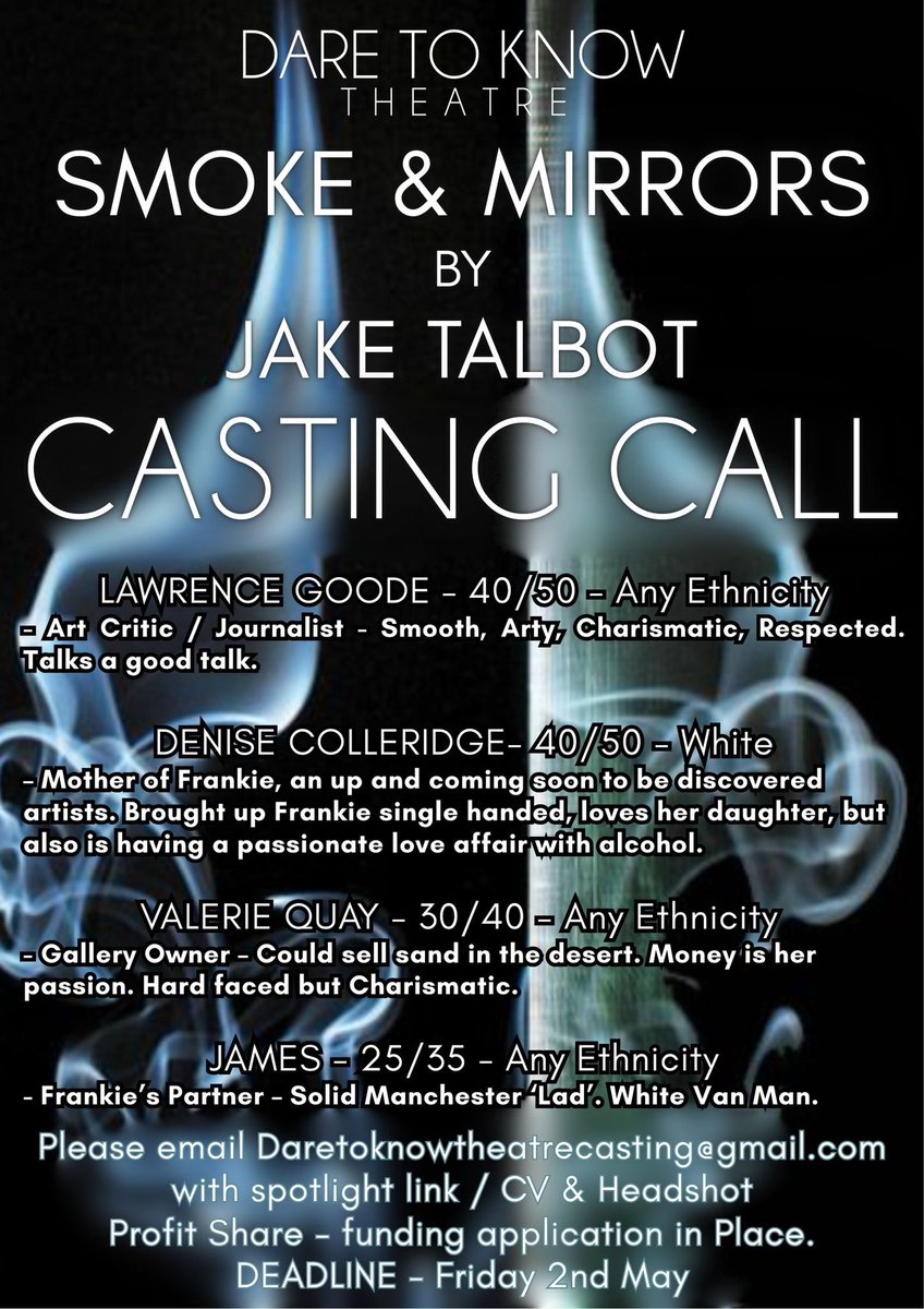 Dare to Know Theatre (@daretoknowtc) on Twitter photo Have you seen our new casting call yet?
Email daretoknowtheatrecasting@gmail.come by THIS FRIDAY with your spotlight link/ headshot and CV!!
Please share π€π€ Have you seen our new casting call yet?
Email daretoknowtheatrecasting@gmail.come by THIS FRIDAY with your spotlight link/ headshot and CV!!
Please share π€π€
