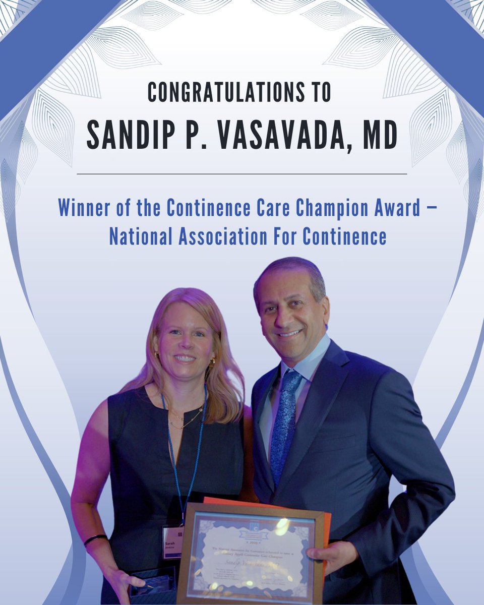 🎉 Congratulations to Sandip P. Vasavada, MD, recipient of the Continence Care Champion Award from the National Association for Continence! 🏆
Your dedication to advancing continence care and improving patient outcomes is truly inspiring. #SUFU25 #ContinenceCare #URPS