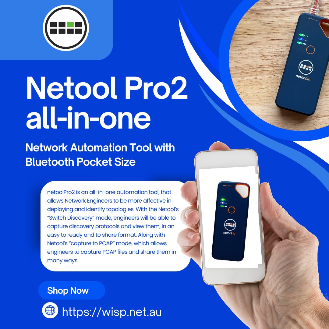 wispaustralia's tweet image. Say goodbye to bulky test gear and hello to portable efficiency. The Netool Pro2 is a compact, powerful network analyzer designed for IT pros, network engineers, and field techs who need fast, reliable diagnostics on the go.
💡 Learn more: wisp.net.au/netoolPro2.html
#NetoolPro2