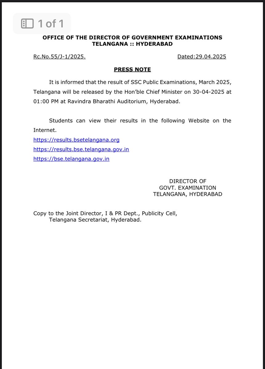 MohdFasiuddin10's tweet photo. SSC Telangana Board Results are all swt to release tomorrow on /04/2( at 1:00 pm #FaizERaza https://t.co/aP7H2VYgSO