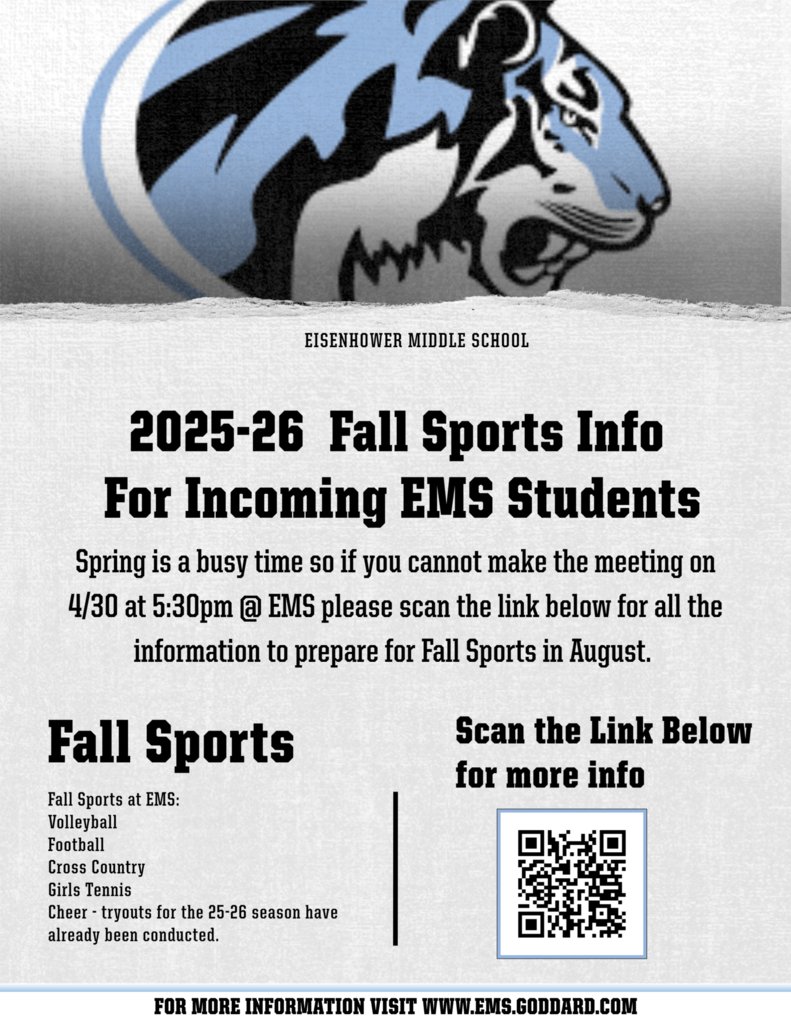 Welcome to Tiger Nation! Come purchase some exclusive booster club gear and hear about all the sports and activities that are offered at EMS for the 25-26 school year! If your student athlete plans on participating in fall sports, please see the information below!