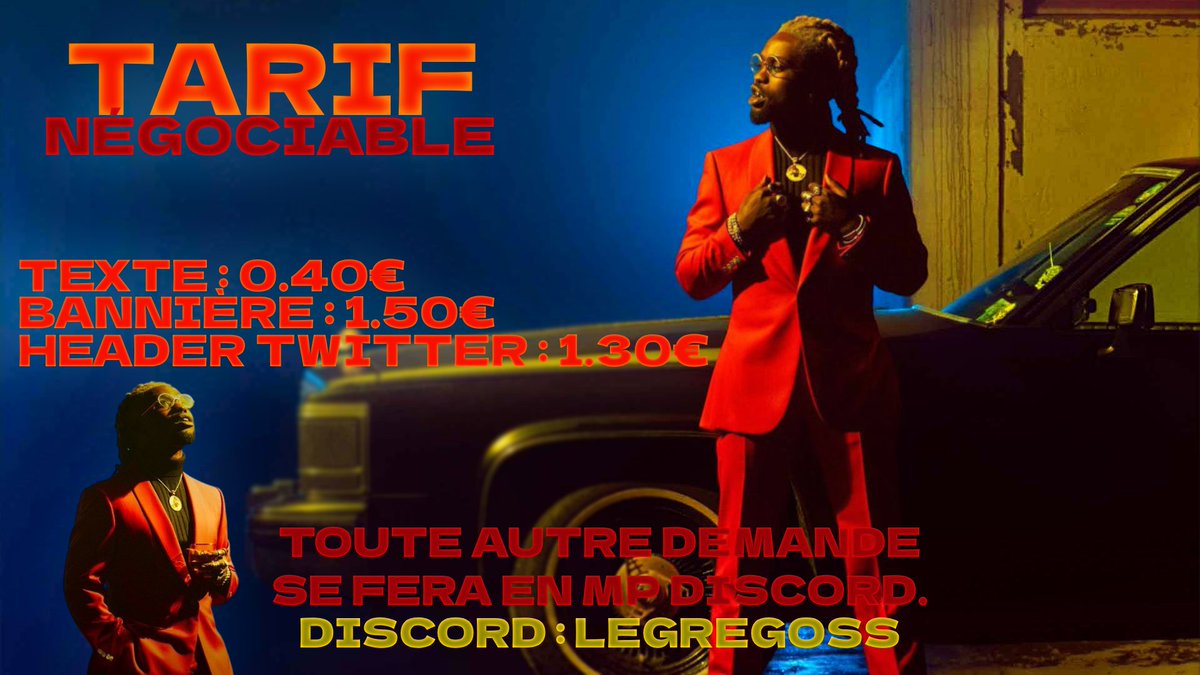 sousa_greg2868's tweet photo. Mes tarifs, bien évidemment négociable.
Pour les structures E-Sport on envisagera un versement mensuel entre 5€ et 8€.
Les payements se feront uniquement via Paypal. 

#Graphisme #GraphAir #JokTravolta #Tarif https://t.co/aKx3PJSjH1