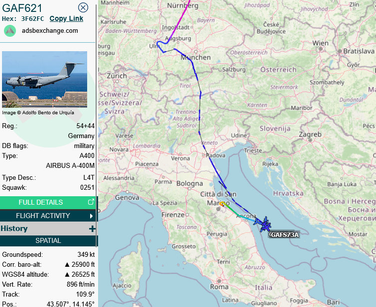 SirListenalot's tweet photo. Earlier today three German TLG73 #EUFI #Eurofighter #GAFS73A-C departed Laage for Al-Dhafra, UAE. Tankers were #A400 #PRIMR08 and #GAF621 (Rimini - Souda Bay) https://t.co/oxjA5JJeE4