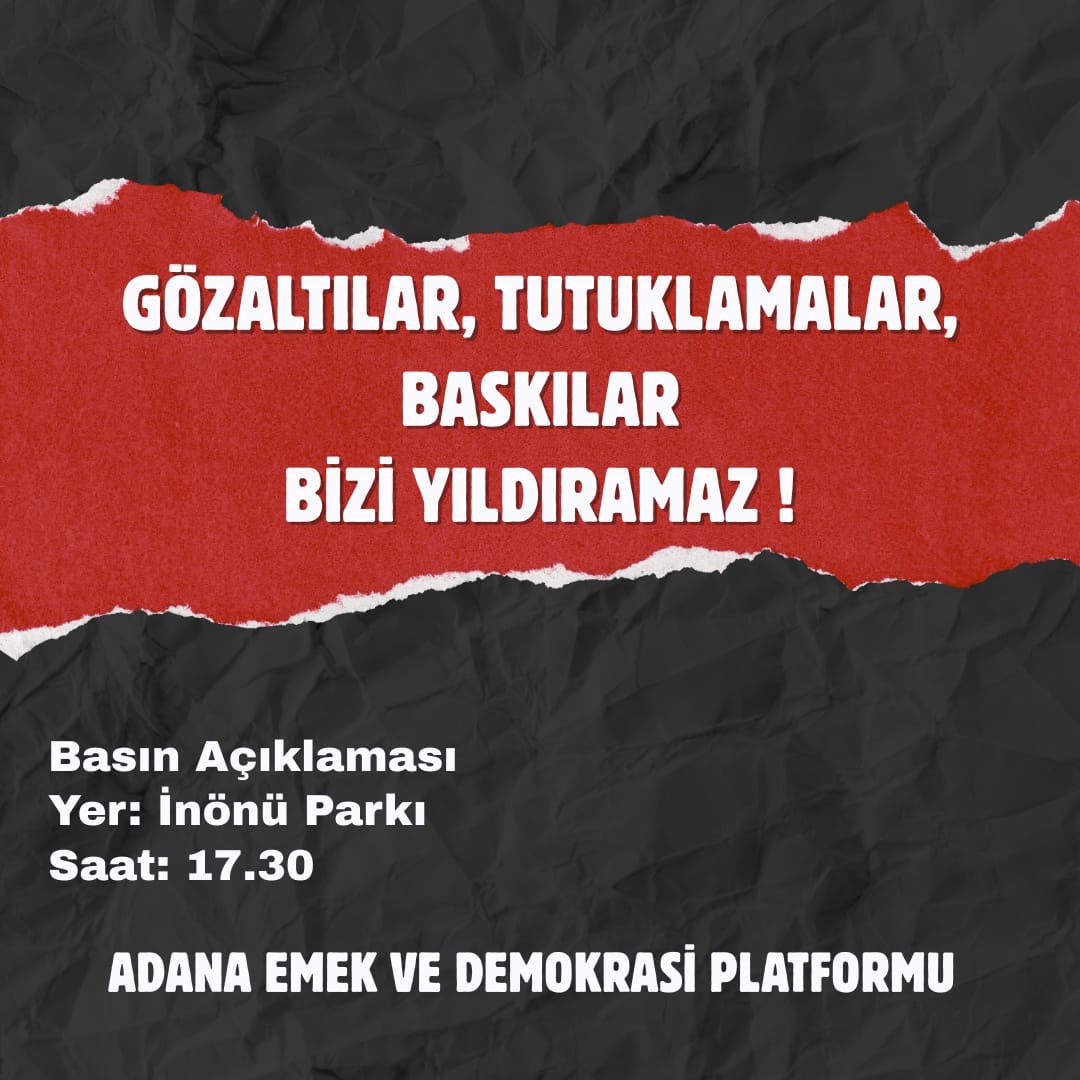 Sabah erken saatlerde 1 Mayıs gerekçe gösterilerek  sosyalistlere yapılan operasyon için gerekçekleştireceğimiz basın açıklamasına tüm yoldaşlarımız ve dostlarımızı bekleriz✌️