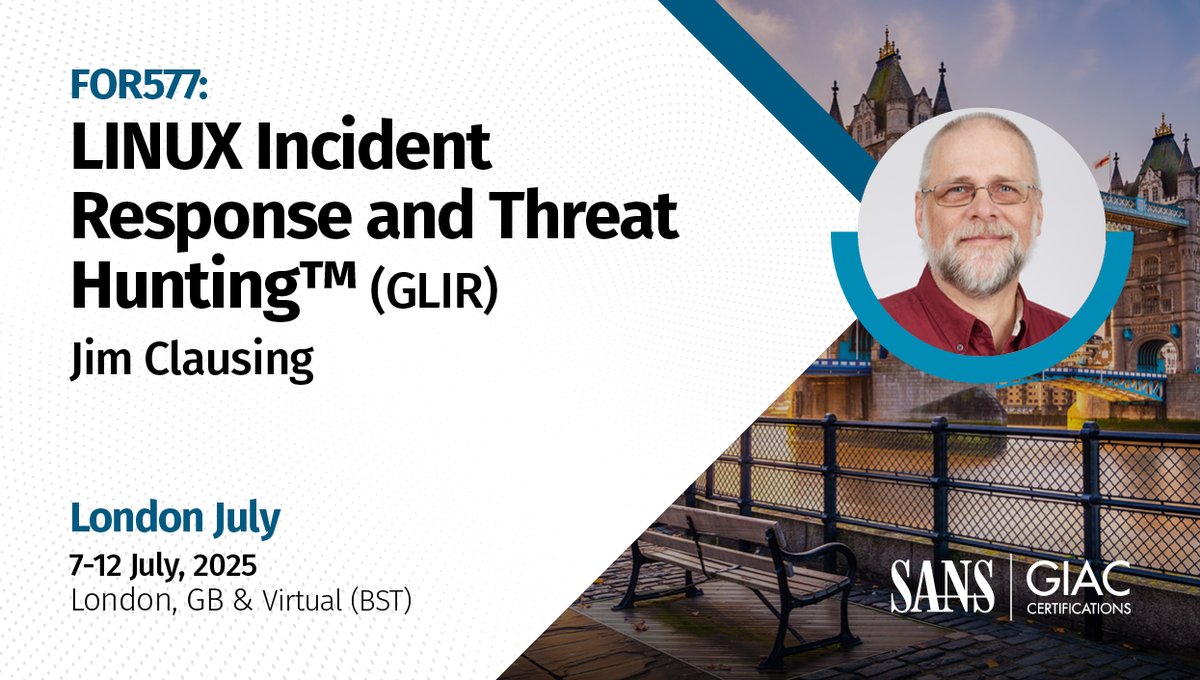 Linux touches every part of our networks. Our routers, switches, and firewalls likely run some flavor of Linux or Unix.  Join me in London in July for the newly updated #SANS #FOR577 where we'll learn how to investigate attacks on Linux systems.
sans.org/cyber-security…