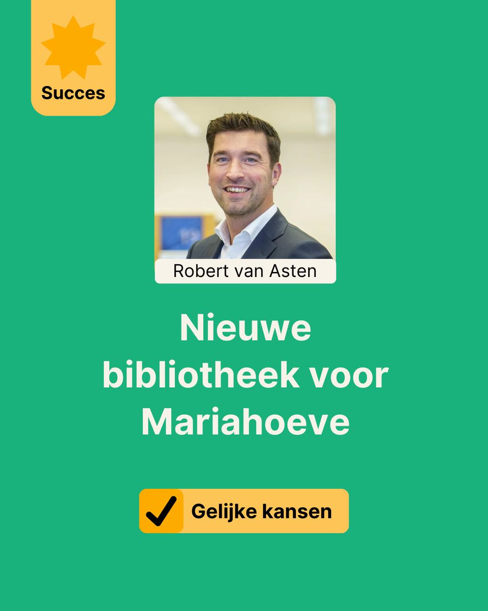 ✅Goed nieuws voor Mariahoeve! Onze wethouder Robert van Asten heeft bekend gemaakt dat de wijk vanaf eind dit jaar een eigen bibliotheek krijgt. Dat is belangrijk, want iedereen in Den Haag verdient een bibliotheek in de buurt. 📚
