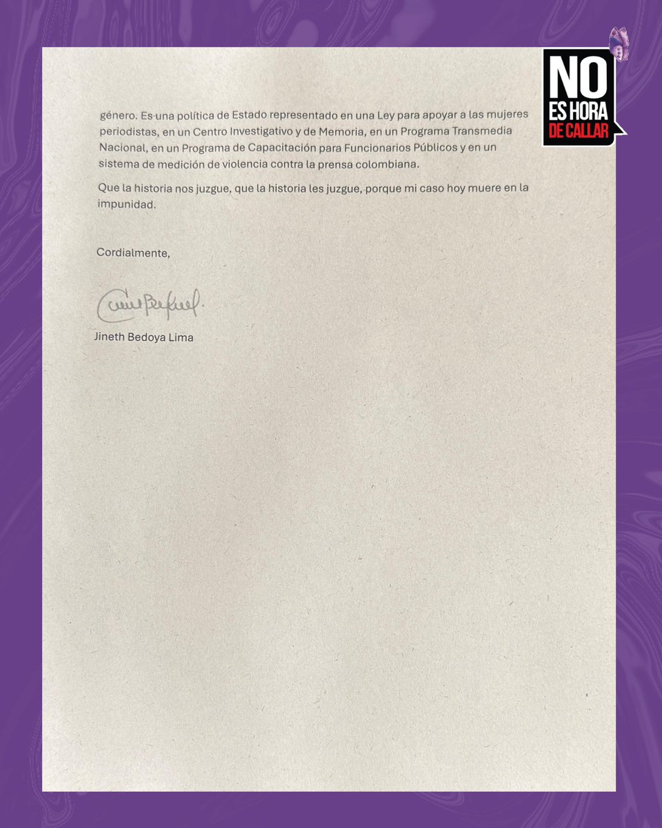 GRACIAS, infinitas gracias por tantos mensajes de solidaridad. Sus palabras me sostienen y me alientan. Les comparto la carta a la fiscal general y a la <a href="/CorteIDH/">Corte Interamericana de Derechos Humanos</a> Desistir no significa silenciarse. Gracias💜💜💜 <a href="/FiscaliaCol/">Fiscalía Colombia</a>