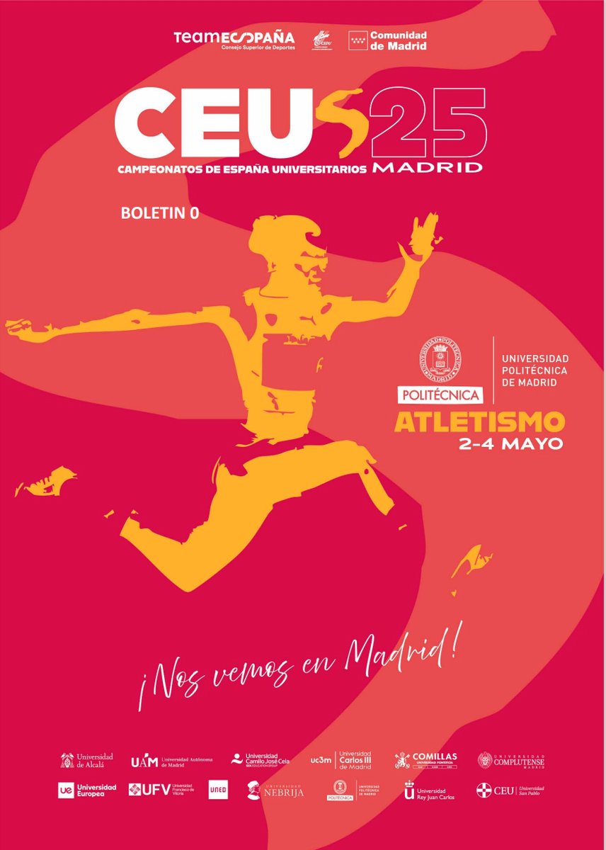 atletismoRFEA's tweet photo. El finde tiene una cita ineludible con un campeonato con mucha historia
Primera edición en 1932  y desde 1940 ininterrumpido

👉 Campeonato de España Universitario de Aire Libre
📍 Madrid ((Vallehermoso)  🗓️ 3/4 mayo

INSCRITOS 🔗 https://t.co/yjtbh527NG https://t.co/59vcwoNTXn