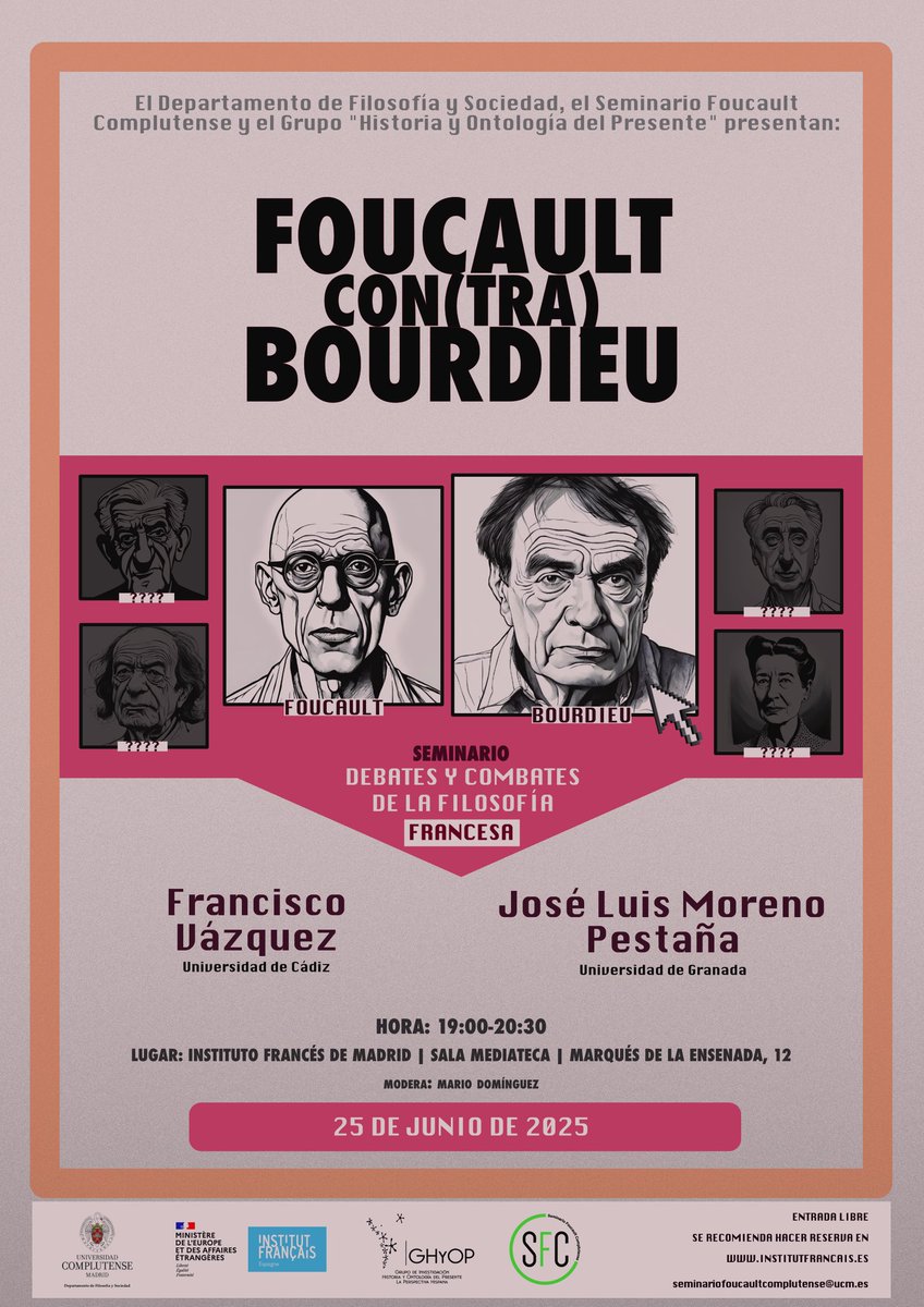 Seminario Foucault Complutense (@sfoucaultc) on Twitter photo Estimados amigos:
Por motivo del apagón de ayer a lo largo y ancho de la península nos hemos visto obligados a suspender la actividad de mañana, 30 de abril, en el <a href="/IF_Madrid/">Institut français de Madrid</a>, y reprogramarla para el miércoles 25 de junio.
Colgamos el cartel corregido y agradecemos su difusión. Estimados amigos:
Por motivo del apagón de ayer a lo largo y ancho de la península nos hemos visto obligados a suspender la actividad de mañana, 30 de abril, en el <a href="/IF_Madrid/">Institut français de Madrid</a>, y reprogramarla para el miércoles 25 de junio.
Colgamos el cartel corregido y agradecemos su difusión.