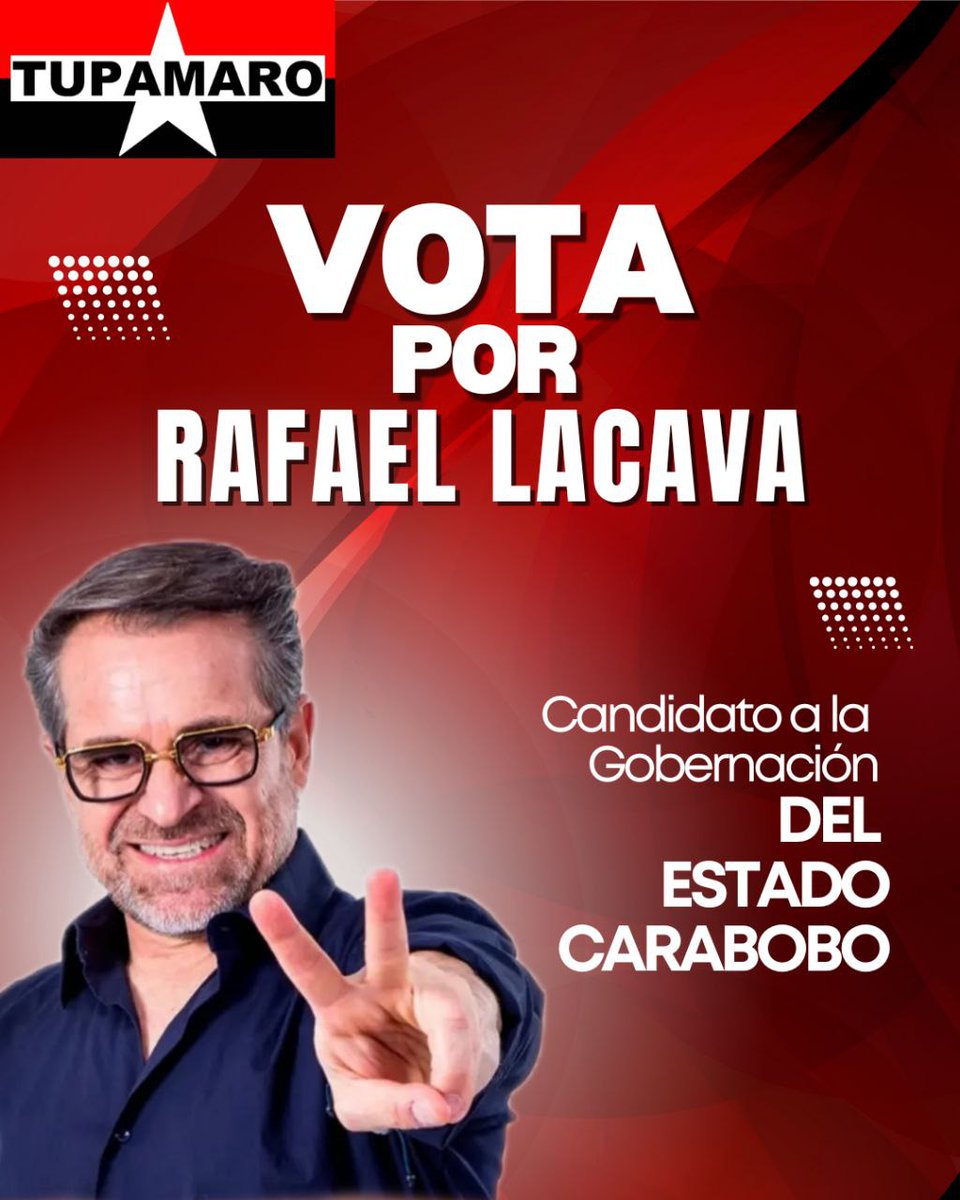 BloqCentroOccid's tweet photo. ＶＯＴＡ ＴＵＰＡＭＡＲＯ🔴⚫
Arriba y a la izquierda 🗳️

Este #25Mayo Vota por Rafael Lacava 
Candidato a la Gobernación del Edo. Carabobo.
#VotaRebelde 🔴⚫

@NicolasMaduro
@TupamaroMRT_ https://t.co/8ZqBb2vHYt