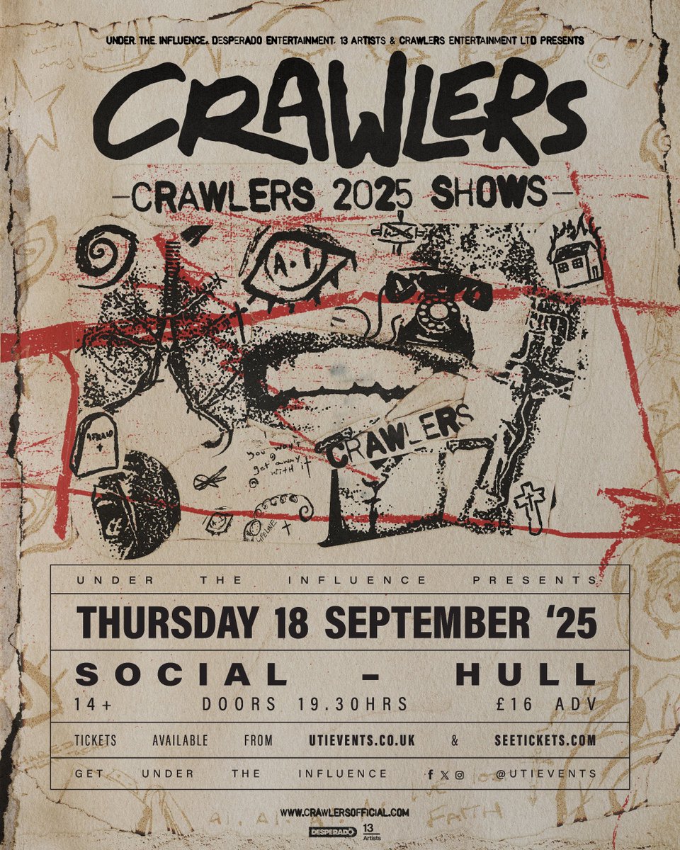 JUST ANNOUNCED // Alt-rock romance meets raw rage. <a href="/CrawlersHQ/">CRAWLERS</a> bring their signature storm of sound to <a href="/socialhumberst/">Social</a> on Thursday 18 September.

🎟 Venue mailing list pre-sale, 10am, Thu May 1: bit.ly/SocialEmailSig…

🎟 General Sale, 10am, Fri May 2: utievents.co.uk