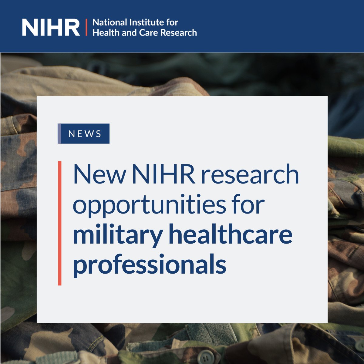 National Institute for Health and Care Research (@nihrresearch) on Twitter photo Military healthcare professionals: New research funding is coming your way!
We are pleased to announce partnership with <a href="/DMS_MilMed/">Defence Medical Services</a> to co-fund research career development opportunities that can help you develop your career and drive innovation in health and care, both in the Military healthcare professionals: New research funding is coming your way!
We are pleased to announce partnership with <a href="/DMS_MilMed/">Defence Medical Services</a> to co-fund research career development opportunities that can help you develop your career and drive innovation in health and care, both in the