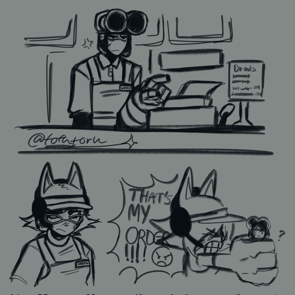 t0fut0ru's tweet photo. I'm so mad at this guy I turned him into a starbucks employee 👎🥀😒

#smg4mrwpnz #smg4karen #smg4fanart https://t.co/fmQ6fYIgJT