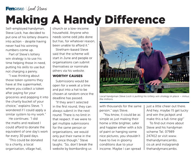 Stretham-based handyman Steve is making a difference... 🧰🔨🪚

#Fenscene #local #Handyman #cambridgeshire #charity #oddjobs #spreadalittlehappiness