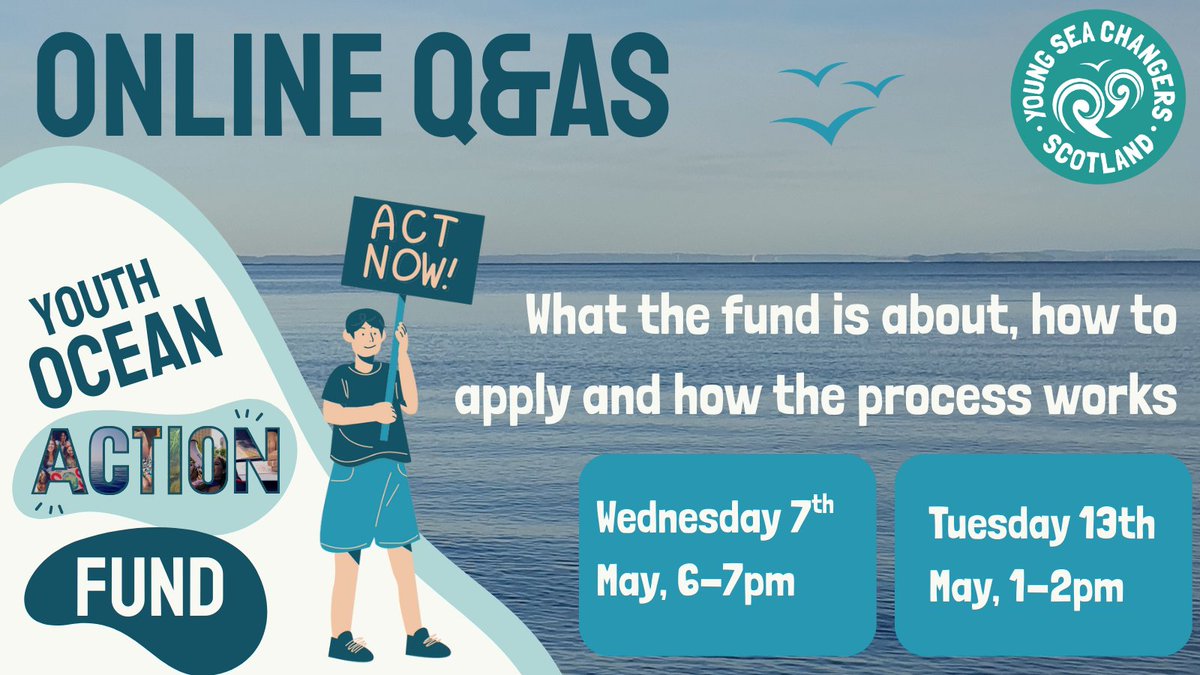 We're hosting two online Q&amp;A sessions with the YSCS team to support you with your Youth Ocean Action Fund applications!

🌊 Weds 7th May 6-7pm
🌊 Tues 13th May 1-2pm

Find out more about the fund, whether your idea is eligible and how to apply. Sign up at bit.ly/yoaf-online