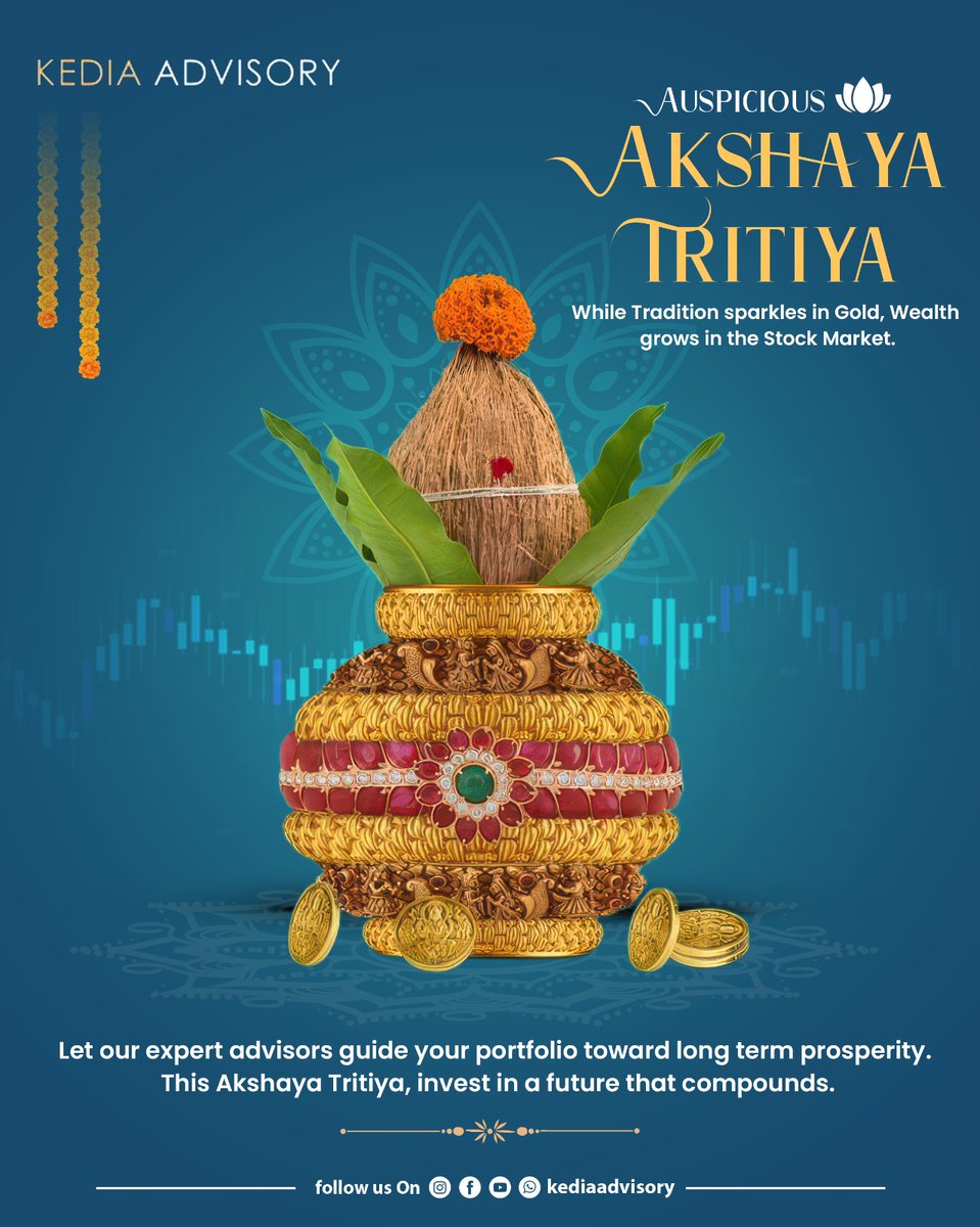 kediaadvisory's tweet photo. While tradition sparkles in jewellery, wealth truly shines when it's invested wisely.
This Akshaya Tritiya, think beyond gold. Think compounding, diversification and future focused decisions.
#AkshayaTritiya2025 #KediaAdvisory #CommodityMarket #EquityMarket https://t.co/feY9q1fq4E