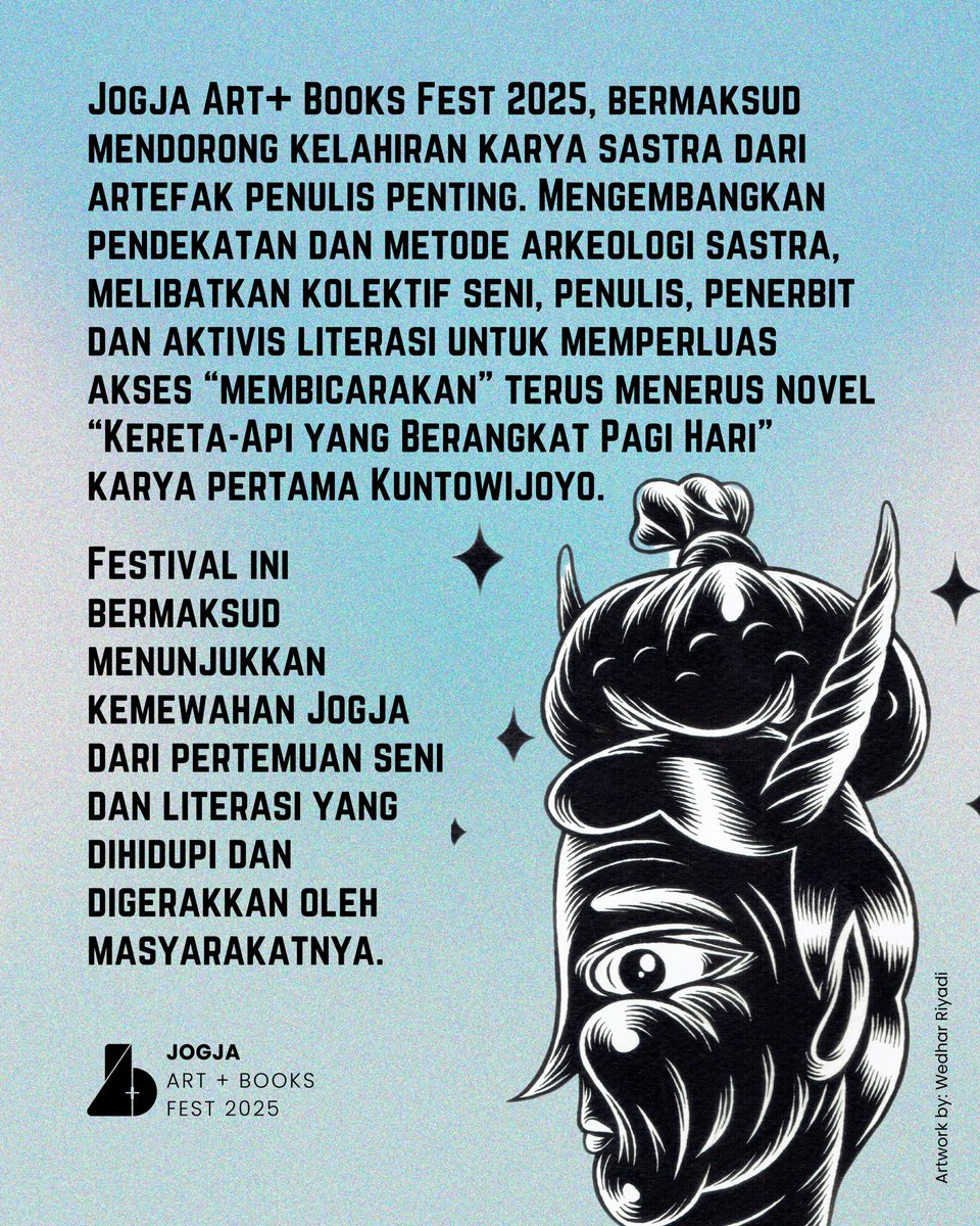 Efek Rumah Kaca (@efekrumahkaca) akan membuka Jogja Art+Books Fest 2025 nih  fren! #JABFest2025 dengan tema: Kereta-Api yang Berangkat Pagi Hari: 82  Tahun Kuntowijoyo. Mari rayakan, Yang Baik Akan Datang! 🙌🏻🙌🏻  #JABFest2025 #JogjaArtBooksFestival #, image size:960x1200