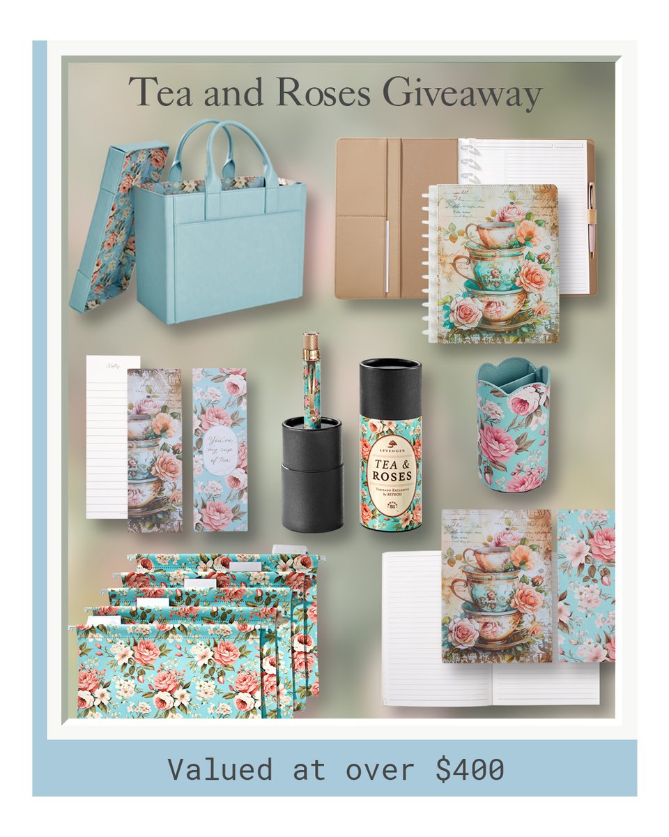 Levenger's tweet image. Ends Tomorrow! 
Win $475+ in elegant tools from our Tea &amp;amp; Roses Collection:
To enter:
Follow @Levenger
Like &amp;amp; RT
Tag 2 friends

Ends 4/30. US only, 18+

#TeaAndRosesGiveaway #LevengerStyle #SpringGiveaway #GiveawayAlert