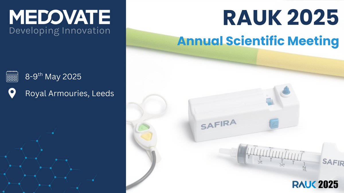 We're thrilled to announce that Medovate will be attending the RA-UK 2025 Annual Scientific meeting.

When: 8-9th May 
Where: Royal Armouries Leeds 

Join us to find out more about the SAFIRA regional anaesthesia system that creates a safe, single operator procedure! #RAUK25